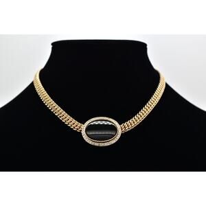 Panetta Vintage Collar Necklace Black Inlay Crystal Gold Tone Signed 1950s BinBM